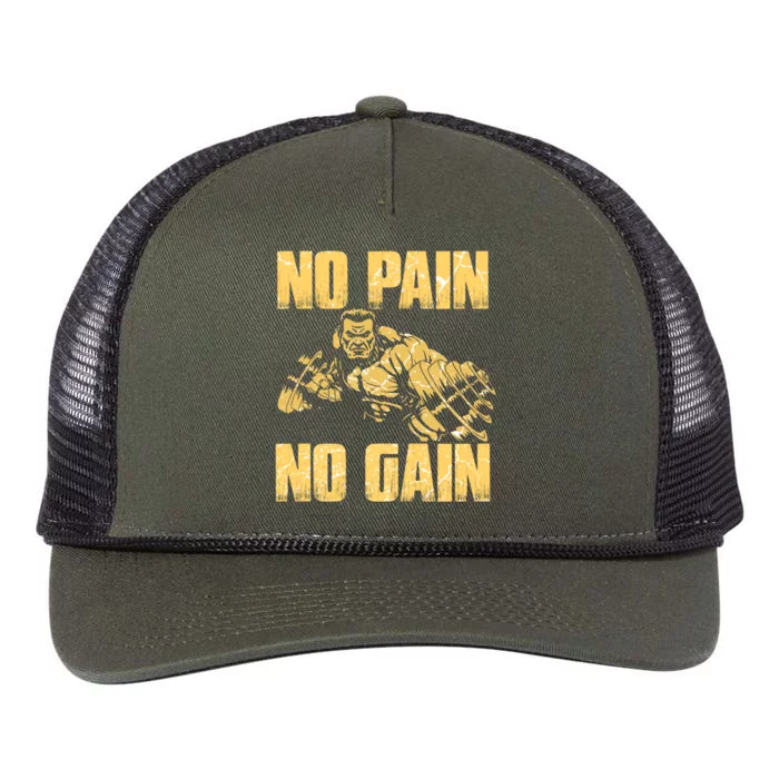 No Pain No Gain Bodybuilding Gym Motivational Inspirational Gift Retro Rope Trucker Hat Cap