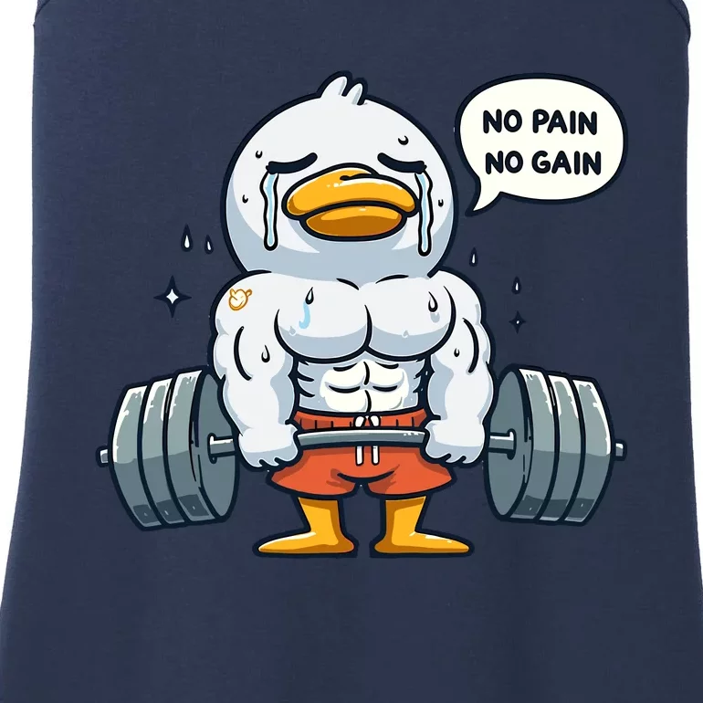 No Pain No Gain Funny Duck Gym Workout & Fitness Training Ladies Essential Tank