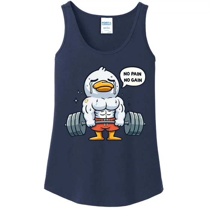 No Pain No Gain Funny Duck Gym Workout & Fitness Training Ladies Essential Tank