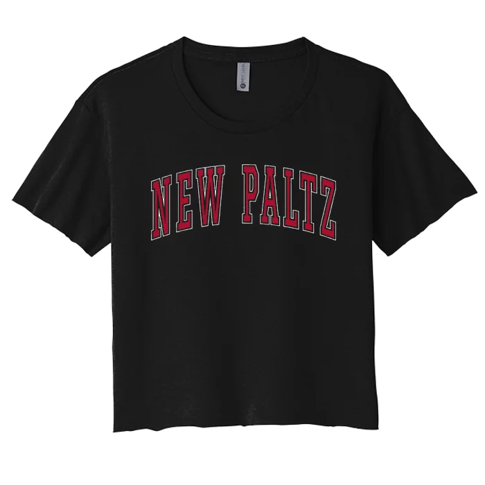 New Paltz New York Souvenir College Style Red Text Women's Crop Top Tee