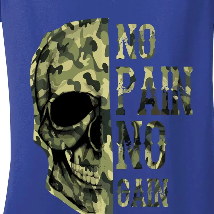 No Pain No Gaingift Skull Mindset Motivation Gym Gift Women's V-Neck T-Shirt