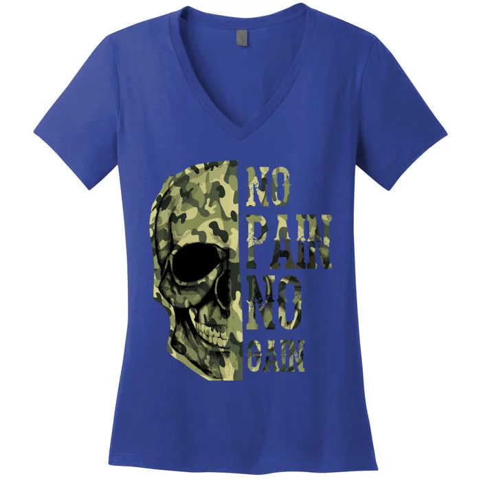 No Pain No Gaingift Skull Mindset Motivation Gym Gift Women's V-Neck T-Shirt