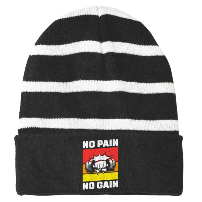 No Pain No Gain Striped Beanie with Solid Band