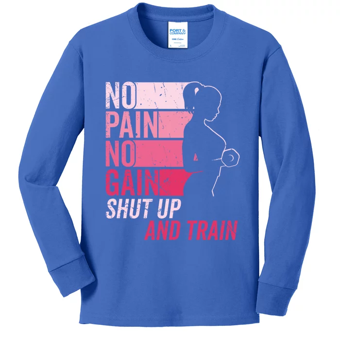 No Pain No Gain Gym Workout And Fitness Training Gym Meaningful Gift Kids Long Sleeve Shirt