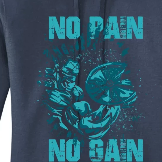 No Pain No Gain Funny Gift Bodybuilders Weightlifting Gym Women's Pullover Hoodie