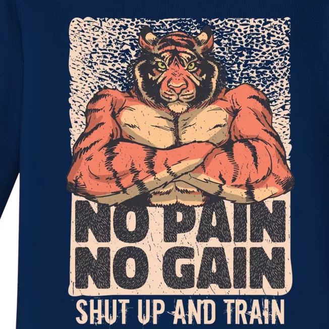 No Pain No Gain Shut Up And Train Funny Gym Motivation Gift Baby Long Sleeve Bodysuit