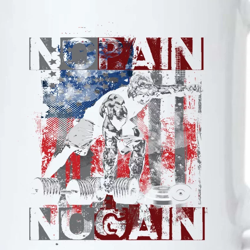 No Pain No Gain Usa Flag Dumbbell Gift Black Color Changing Mug