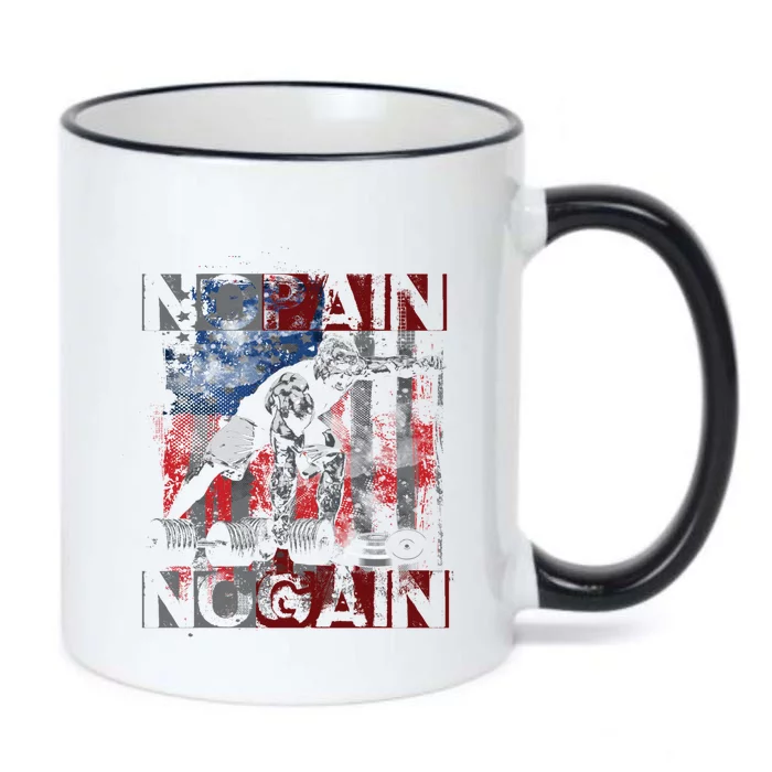 No Pain No Gain Usa Flag Dumbbell Gift Black Color Changing Mug