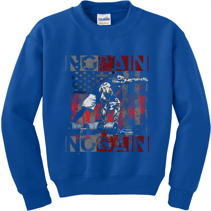 No Pain No Gain Usa Flag Dumbbell Gift Kids Sweatshirt