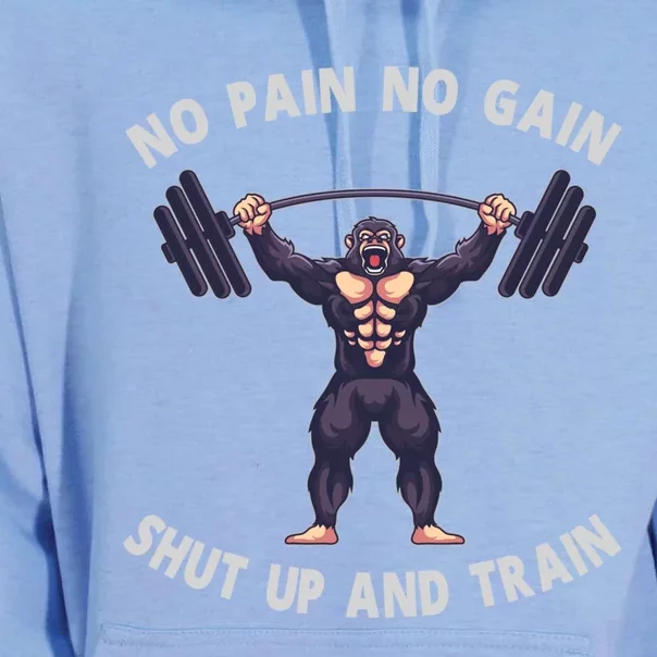 No Pain No Gain Shut Up And Train Gorilla Weightlifting Gym Gift Unisex Surf Hoodie