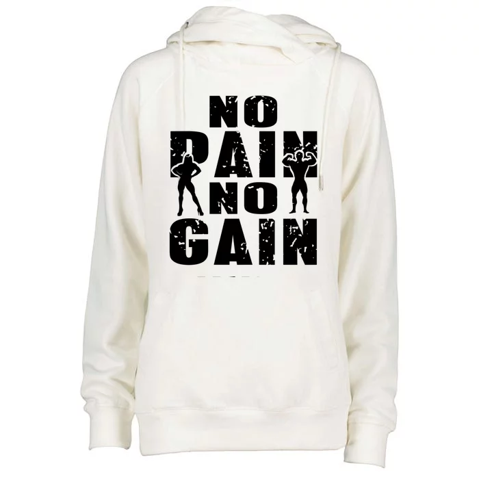 No Pain No Gain Awesome Retro Fitness Trainer Present Gift Womens Funnel Neck Pullover Hood