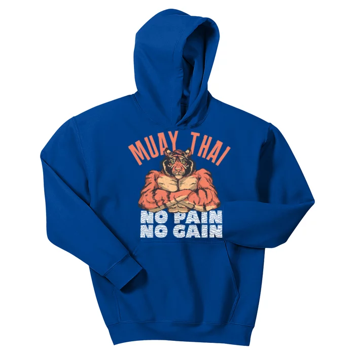 No Pain No Gain Funny Muay Thai Great Gift Kids Hoodie