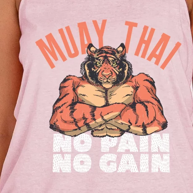 No Pain No Gain Funny Muay Thai Great Gift Women's Knotted Racerback Tank