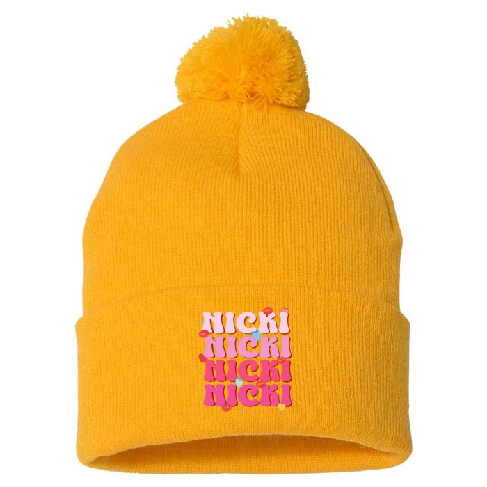 Nicki Personalized Name I Love Nicki Vintage Pom Pom 12in Knit Beanie