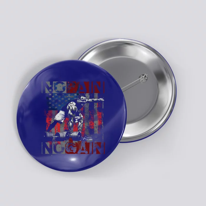 No Pain No Gain Usa Flag Dumbbell Cute Gift Button