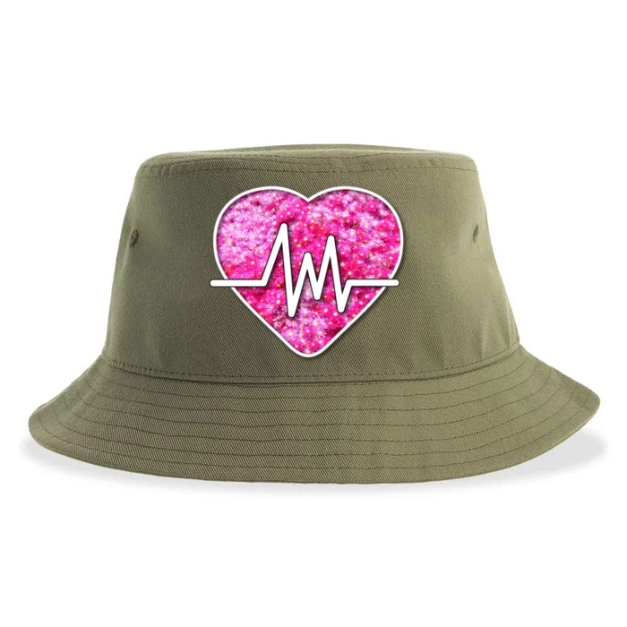 Nurses Pretty Pink Flowers Pulse Heart Gift Sustainable Bucket Hat