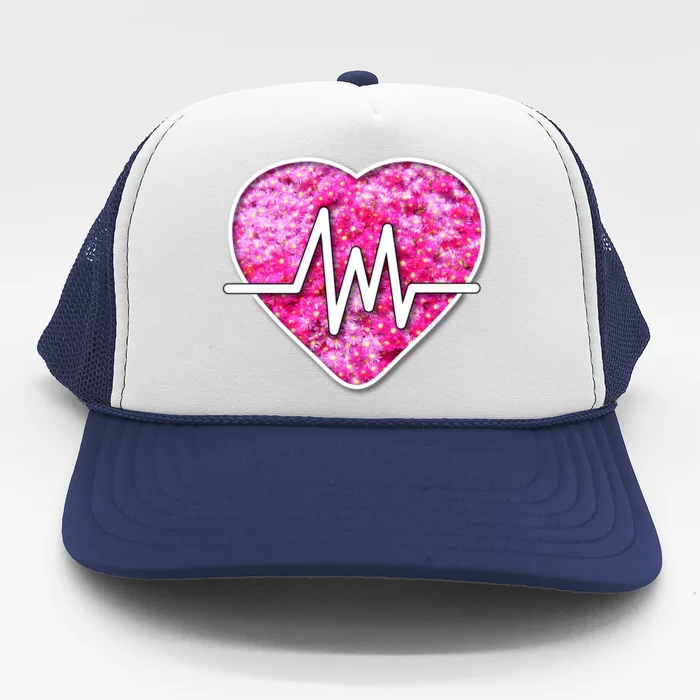 Nurses Pretty Pink Flowers Pulse Heart Gift Trucker Hat