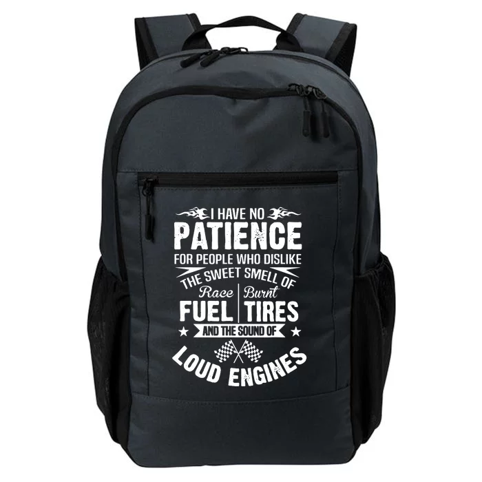 No Patience Race Fuel Burnt Tires Daily Commute Backpack