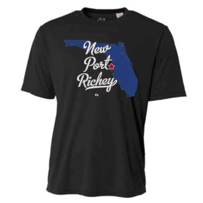 New Port Richey Florida FL Map Cooling Performance Crew T-Shirt