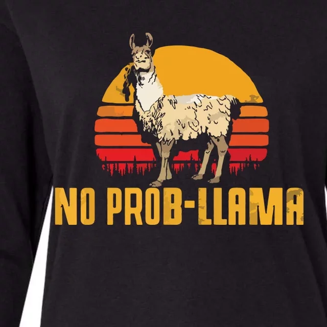 NO PROBLLAMA Retro Funny Llama Alpaca Graphic Womens Cotton Relaxed Long Sleeve T-Shirt