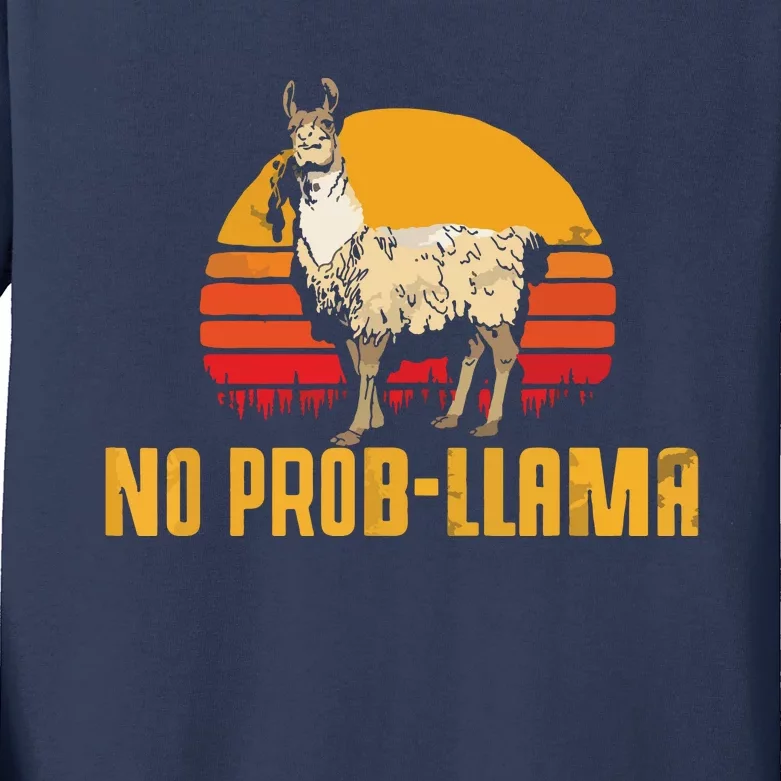 NO PROBLLAMA Retro Funny Llama Alpaca Graphic Kids Long Sleeve Shirt