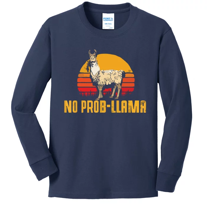 NO PROBLLAMA Retro Funny Llama Alpaca Graphic Kids Long Sleeve Shirt