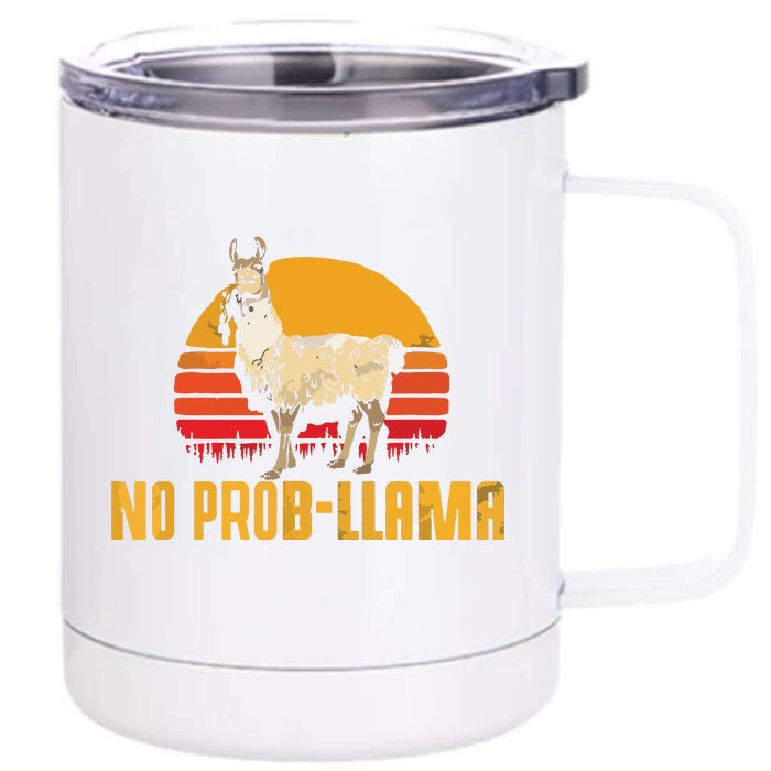 NO PROBLLAMA Retro Funny Llama Alpaca Graphic Front & Back 12oz Stainless Steel Tumbler Cup