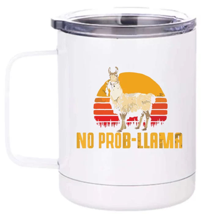 NO PROBLLAMA Retro Funny Llama Alpaca Graphic Front & Back 12oz Stainless Steel Tumbler Cup