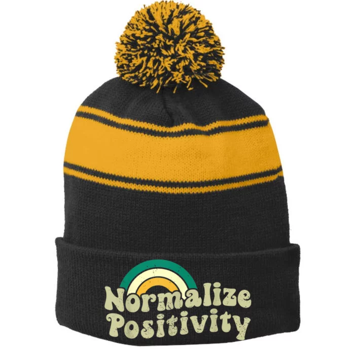 Normalize Positivity Rainbow Funny Vintage Stripe Pom Pom Beanie