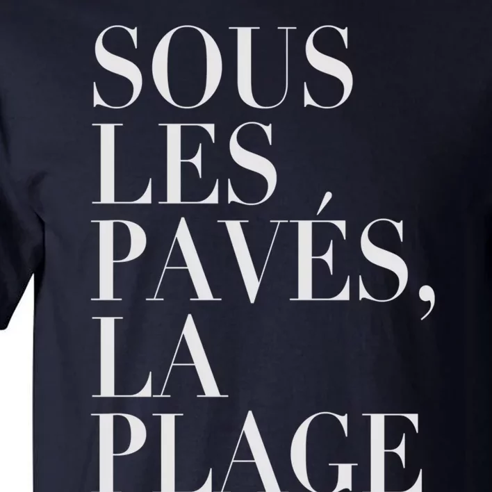 ! New ! Paris Revolt May 68 Sous Les Paves La Plage Pale Grey On Deepest Blu Tall T-Shirt