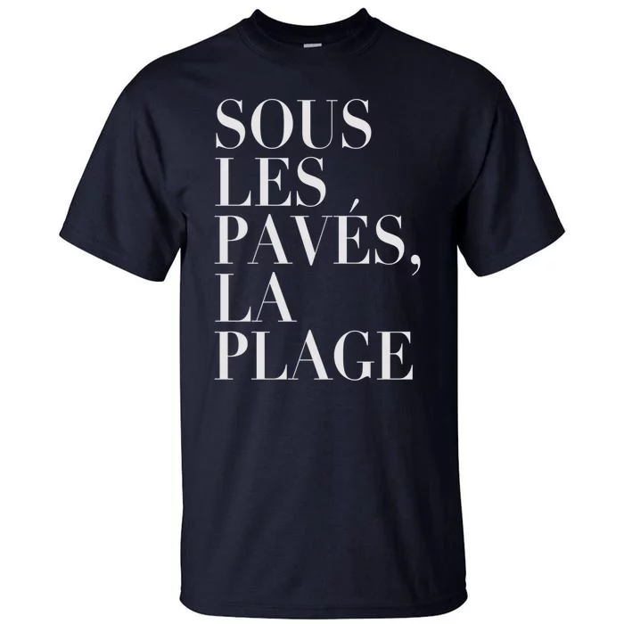 ! New ! Paris Revolt May 68 Sous Les Paves La Plage Pale Grey On Deepest Blu Tall T-Shirt