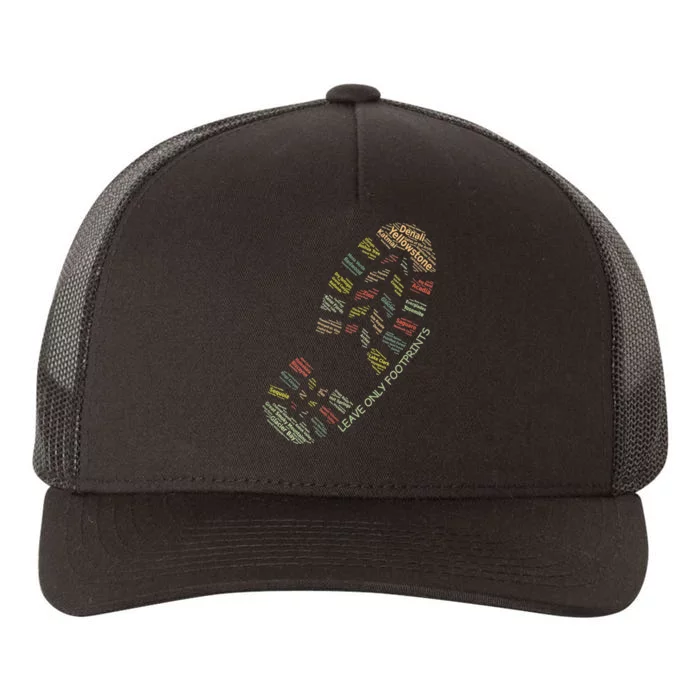 National Parks Shoe Boot Print Leave Only Footprints Vintage Yupoong Adult 5-Panel Trucker Hat