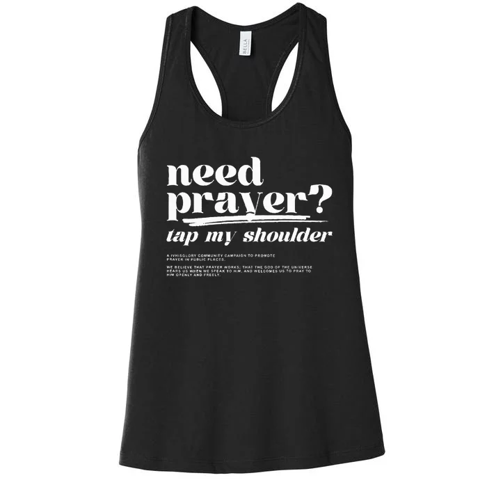 Need Prayer Tap My Shoulder Need Prayer Tap My Shoulder Women's Racerback Tank