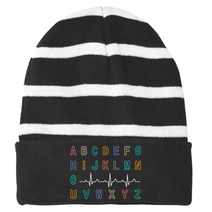 Nurse Pqrst Test AbcS Ekg Strip Alphabet Funny Nurses Jokes Striped Beanie with Solid Band