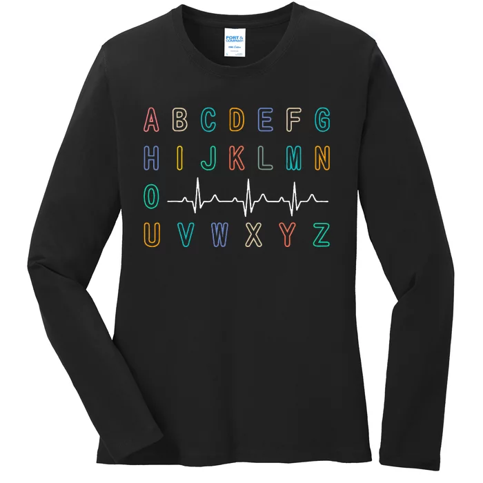 Nurse Pqrst Test AbcS Ekg Strip Alphabet Funny Nurses Jokes Ladies Long Sleeve Shirt