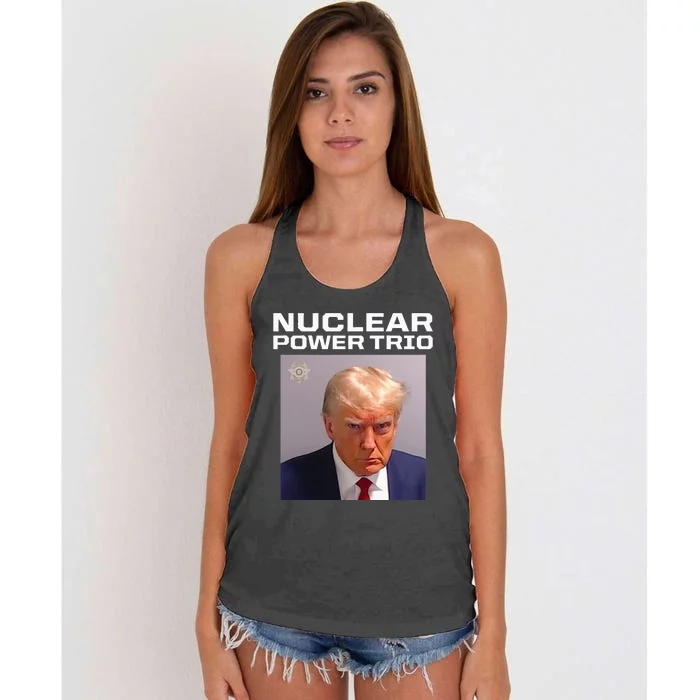 Nuclear Power Trio Criminally Great Riffs Trump Mug Shot Women's Knotted Racerback Tank