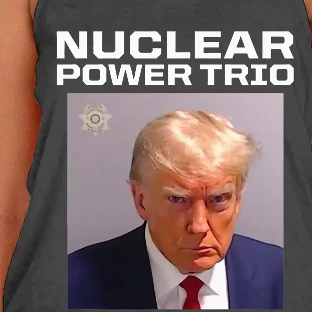 Nuclear Power Trio Criminally Great Riffs Trump Mug Shot Women's Knotted Racerback Tank