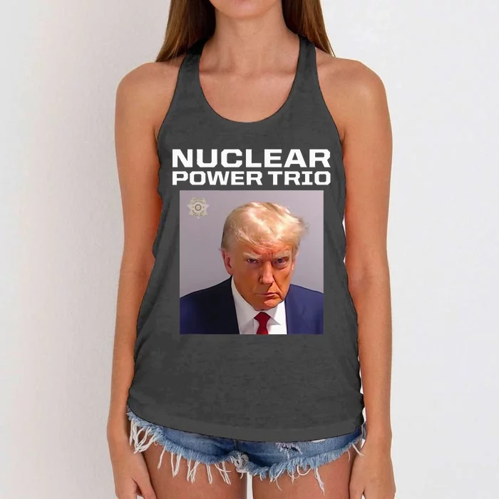 Nuclear Power Trio Criminally Great Riffs Trump Mug Shot Women's Knotted Racerback Tank