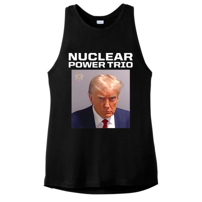 Nuclear Power Trio Criminally Great Riffs Trump Mug Shot Ladies Tri-Blend Wicking Tank