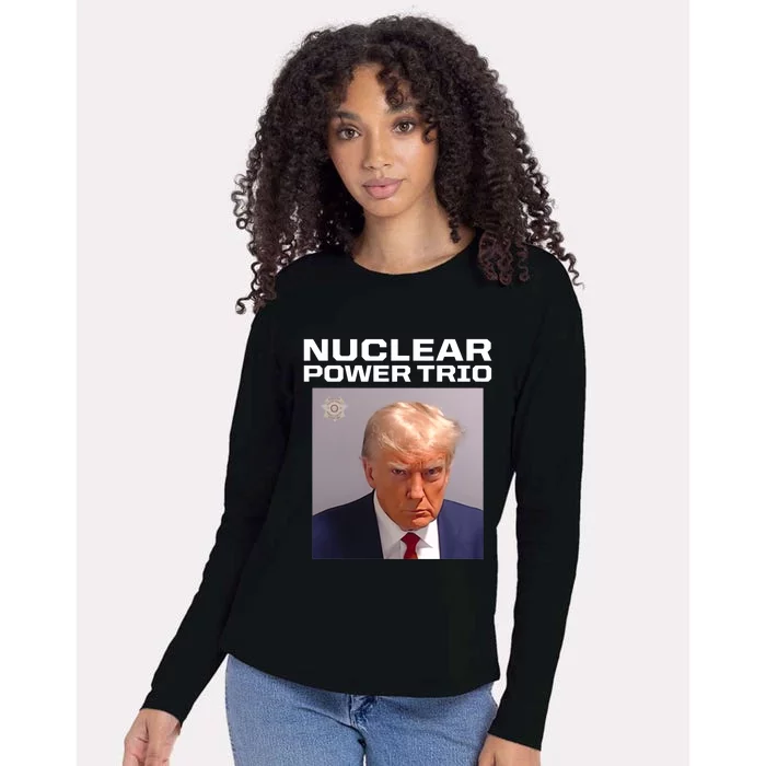 Nuclear Power Trio Criminally Great Riffs Trump Mug Shot Womens Cotton Relaxed Long Sleeve T-Shirt