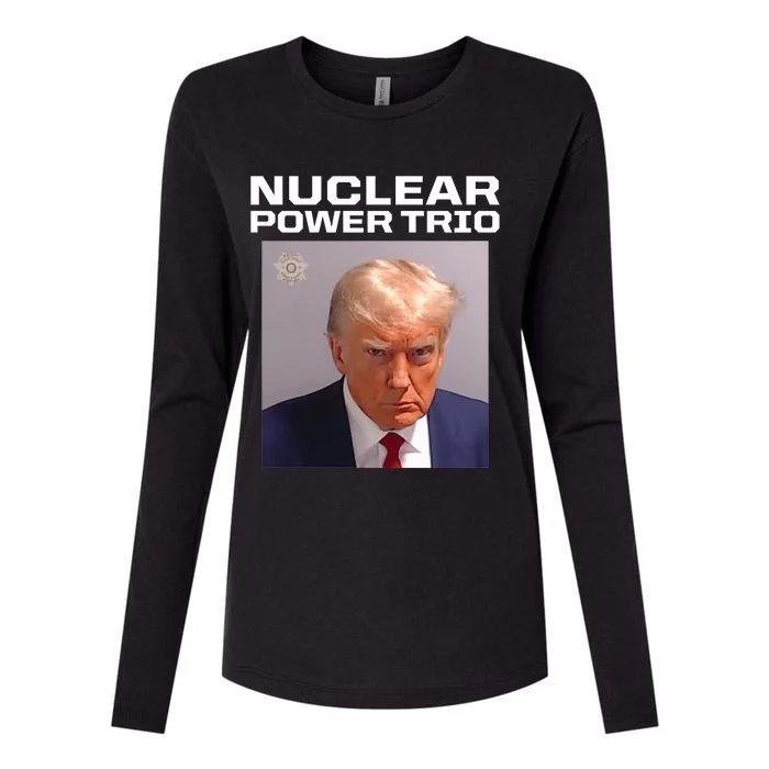 Nuclear Power Trio Criminally Great Riffs Trump Mug Shot Womens Cotton Relaxed Long Sleeve T-Shirt