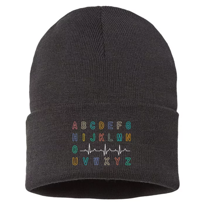 Nurse PQRST Test ABC's Ekg Strip Alphabet Funny Nurses Jokes Sustainable Knit Beanie