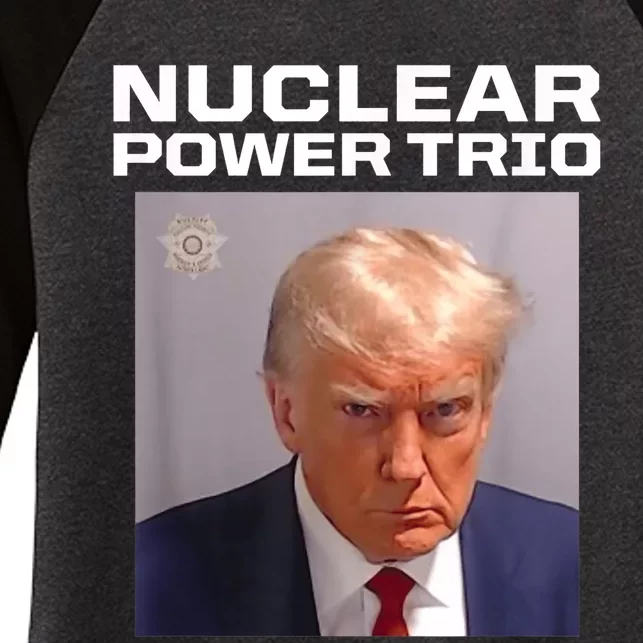 Nuclear Power Trio Criminally Great Riffs Trump Mug Shot Women's Tri-Blend 3/4-Sleeve Raglan Shirt