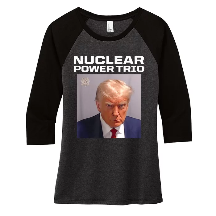 Nuclear Power Trio Criminally Great Riffs Trump Mug Shot Women's Tri-Blend 3/4-Sleeve Raglan Shirt