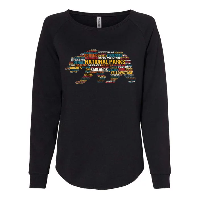 National Parks USA List Word Cloud Bear Camping & Hiking Womens California Wash Sweatshirt