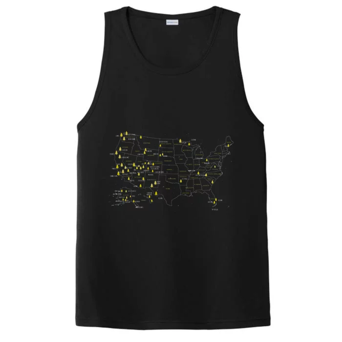 National Parks Usa Map Adventure Awaits Hiking Camping Gift Performance Tank