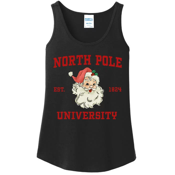 North Pole University Santa Claus Christmas College Funny Ladies Essential Tank