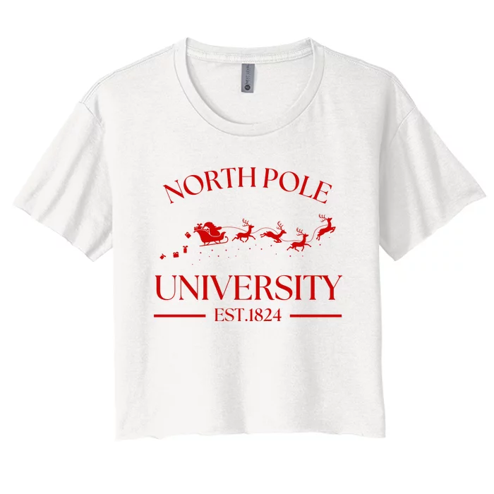 North Pole University Christmas Women's Crop Top Tee