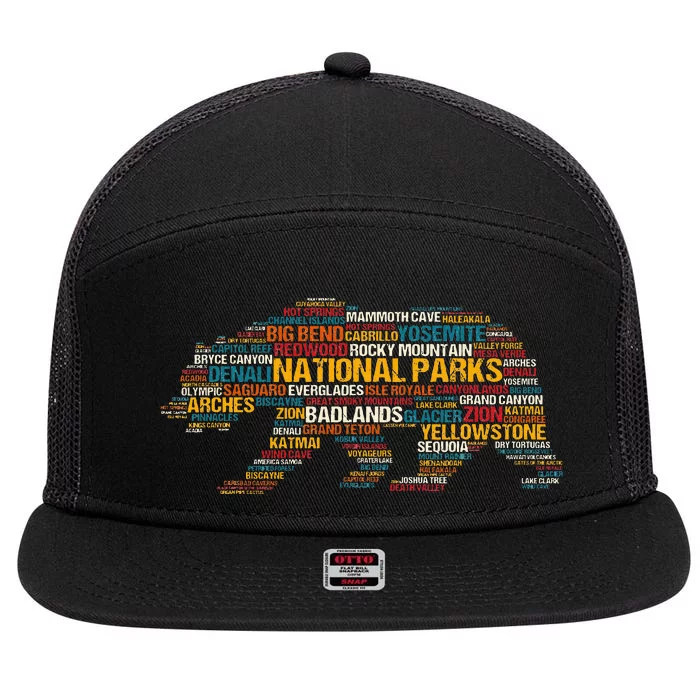 National Parks Usa List Word Cloud Bear Camping & Hiking 7 Panel Mesh Trucker Snapback Hat