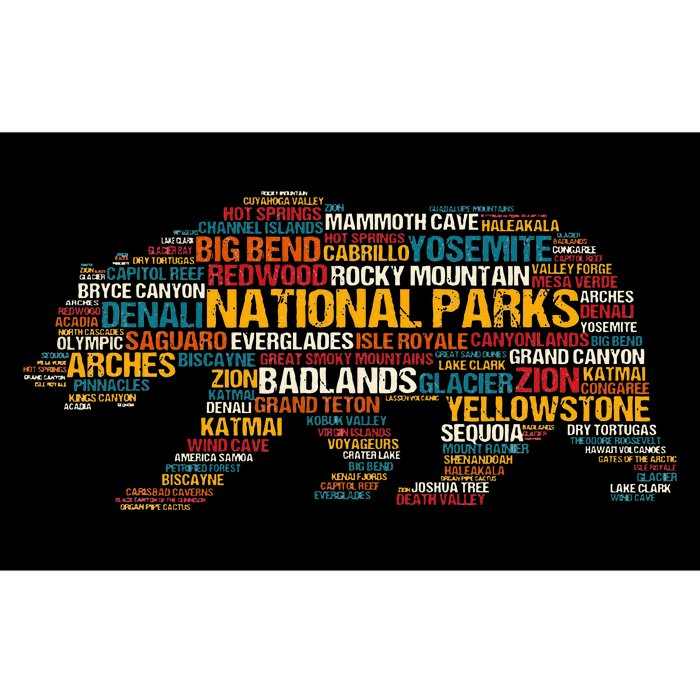 National Parks Usa List Word Cloud Bear Camping & Hiking Bumper Sticker